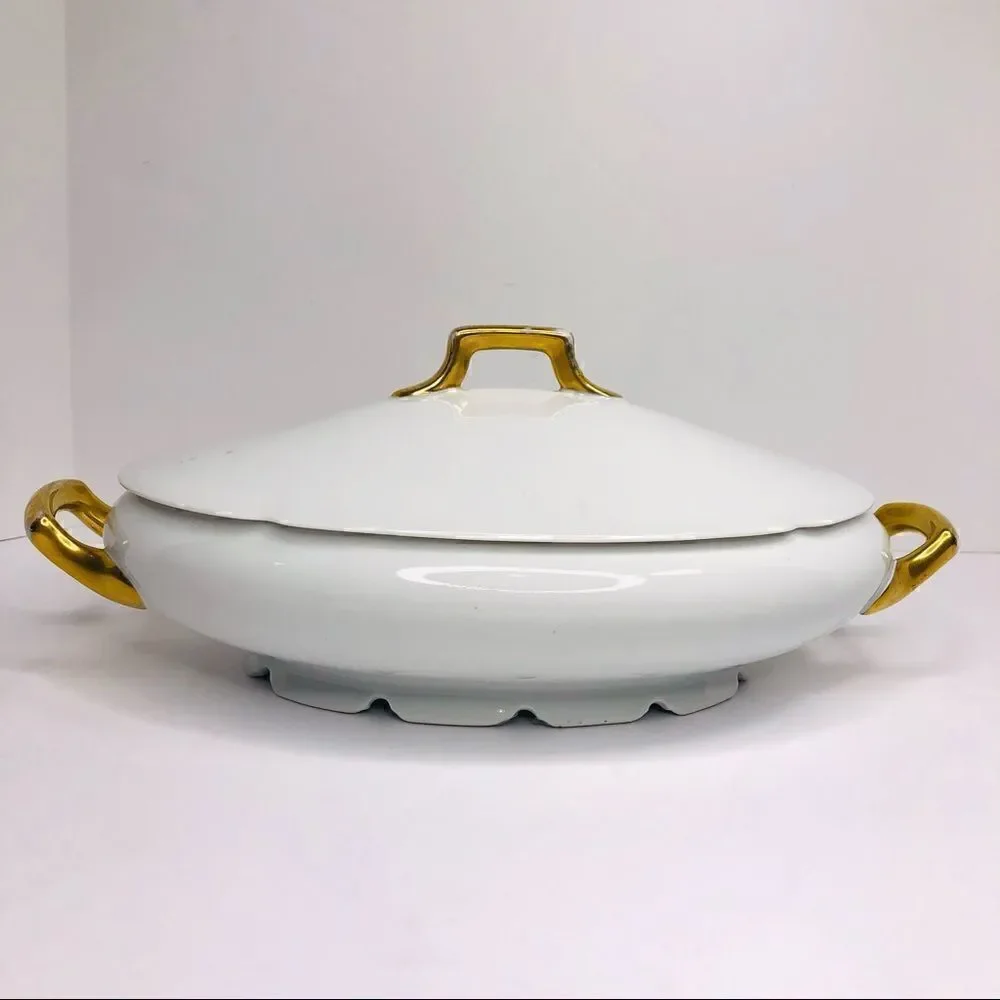 Vintage PSL Imperial Austria Porcelain Soup Tureen With Lid – Gold Trim, Oval Se